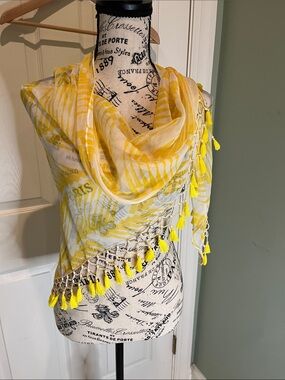 Yellow & White Tassel Scarf Wrap
